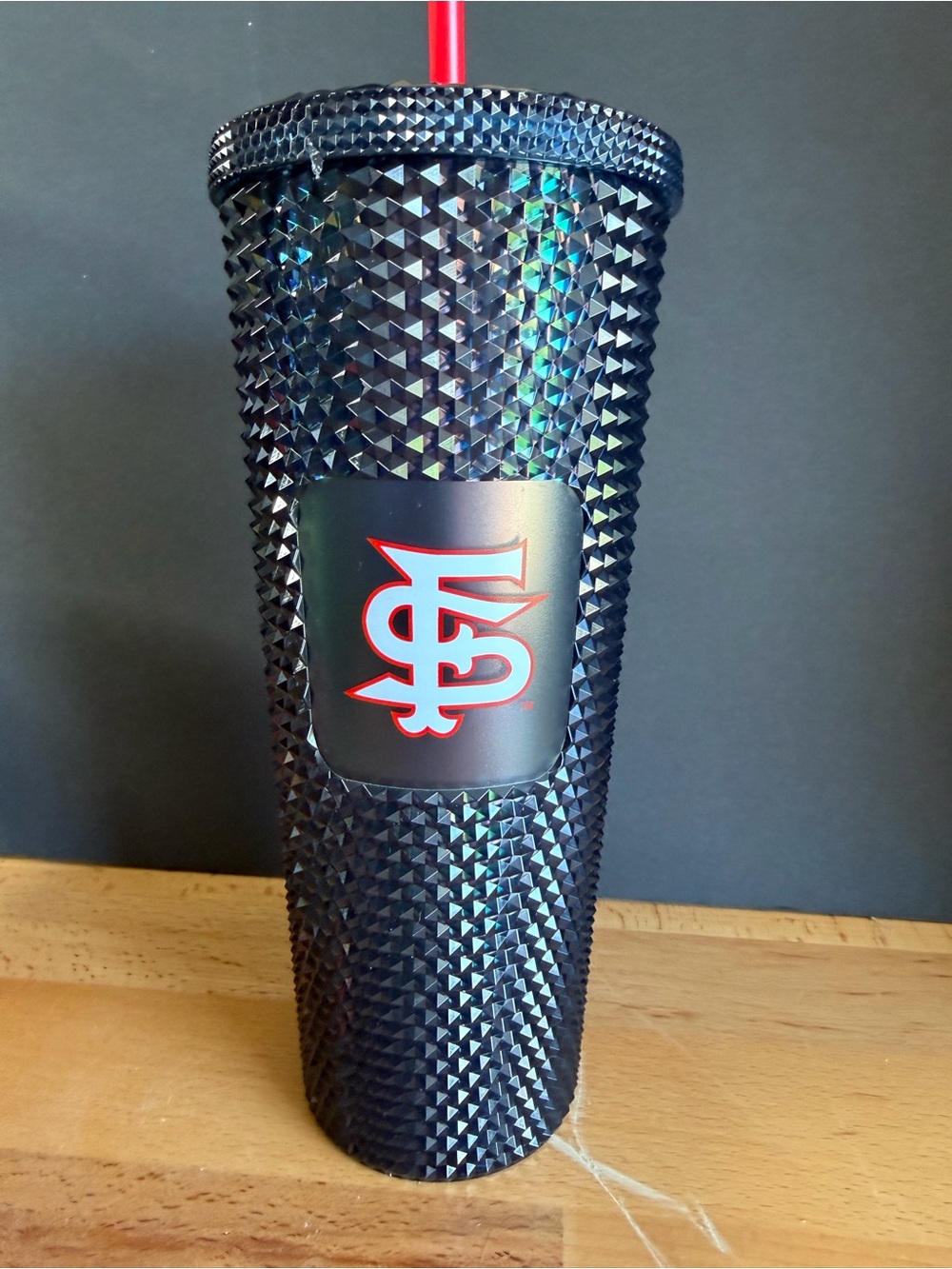 Starbucks Fresno State Studded Tumbler with Red Straw and Logo